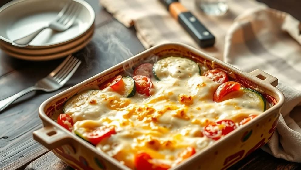 Krämig gratäng med zucchini och tomat