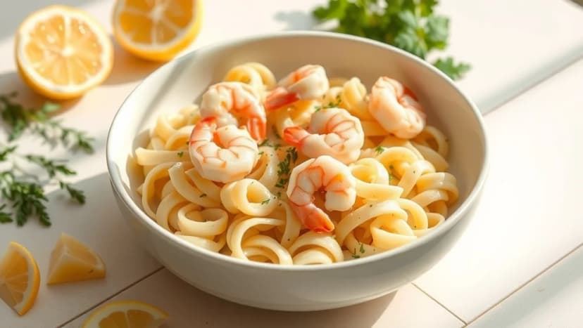 Krämig pastasallad med räkor som alla älskar